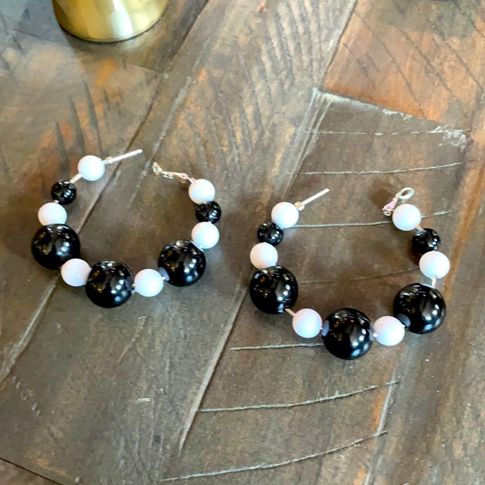 Black & White beaded hoops